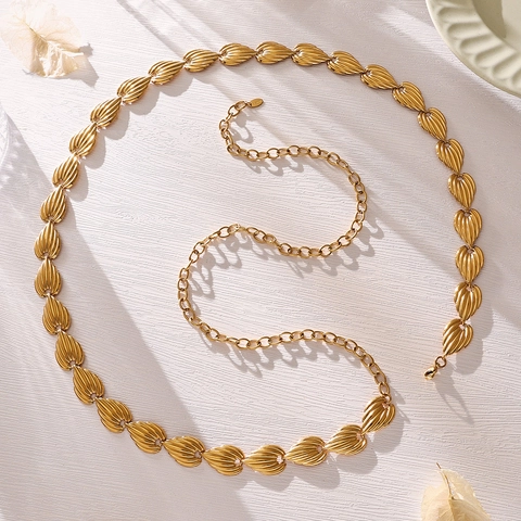 Stainless Steel Jewelry Collection For Women Two Tone Gold Silver Leaf Texture Heart Necklace Bracelet Waist Chain Accessories Hypoallergenic