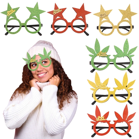Montature Per Occhiali Decorativi Di Natale Plastica Glitterata Forme Stella Foglia Per Festa Celebrazione Adulti Bambini
