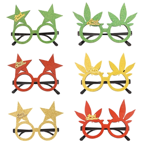 Glitter Christmas Party Glasses Merry Christmas Text Star Leaf Design Eyewear For Kids Adults Holiday Party Photo Props
