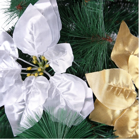 Fleurs de Simulation de Noël Poinsettia Artificielle Fleurs en Plastique pour Décorations de Sapin de Noël Accessoires de Fête Or Rouge Argent