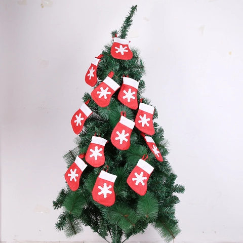 Mini Ornamento Calza Di Natale Tessuto Non Tessuto Rosso Fiocco Di Neve Decorazione Albero Festiva Casa