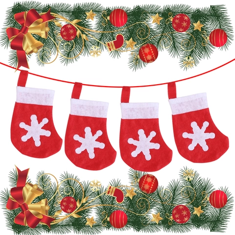 Mini Ornamento Calza Di Natale Tessuto Non Tessuto Rosso Fiocco Di Neve Decorazione Albero Festiva Casa