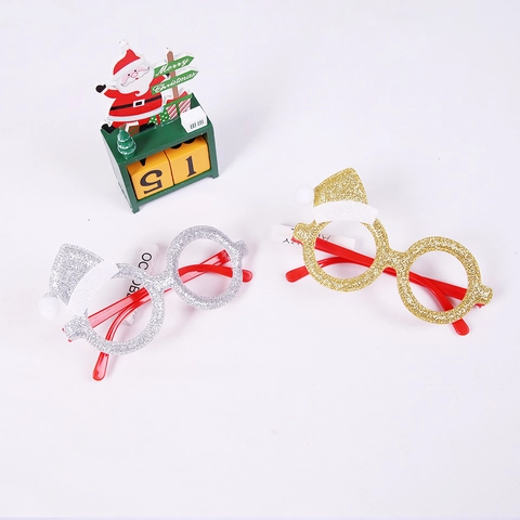 Plastic Christmas Decorative Glasses Frame Glitter Santa Hat Elf Ears Festive Holiday Party Costume Prop For Kids Adults