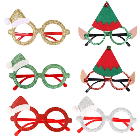 Christmas Santa Hat Decorative Glasses Funny Cartoon Glitter Party Eyewear Props For Kids Adults Holiday Celebration Decor