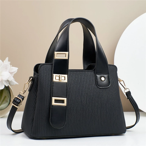 Damen Plissierte PU Leder Handtasche Mode Vertikale Streifen Tote Bag Mit Goldener Hardware Verstellbarem Gurt Große Kapazität Schultertasche