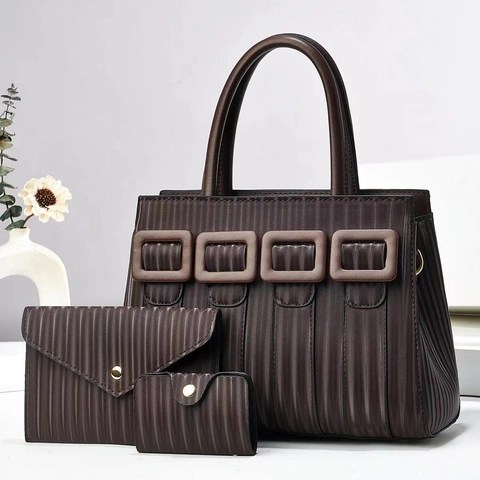 Sac À Main Pour Femme Pochette Et Porte-Cartes Cuir PU Texture Plissée Verticale Boucle Carrée Quotidien