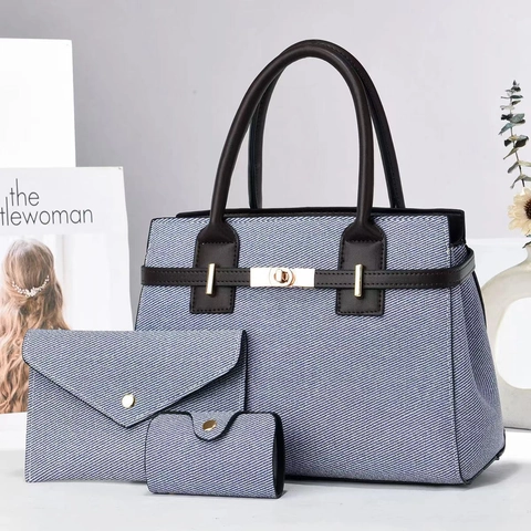 Juego de Bolso Tote Y Clutch Y Porta Tarjetas Para Mujer Textura Trenzada Bolso de Hombro Grande Cruzado Color Macaron