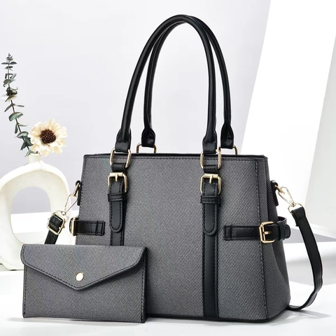Borsa da Donna Urban Minimalist in PU con Trama Intrecciata Set Tote e Pochette Design Giuntato Borsa a Spalla