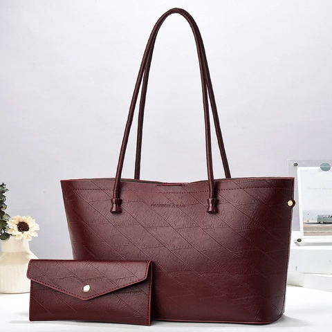 Women PU Leather Tote Bag And Wallet Embossed Texture Large Capacity Commuter Single Shoulder Underarm Handbag
