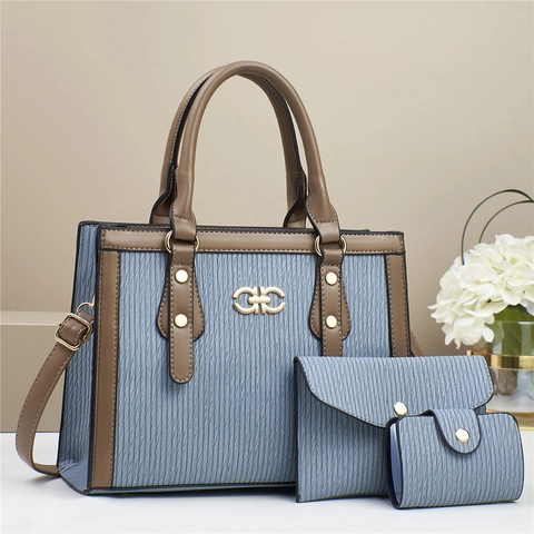 Borsa A Mano Da Donna In Pelle PU Tote Busta Clutch E Porta Carte A Righe Trama Verticale Color Block Ufficio Quotidiano