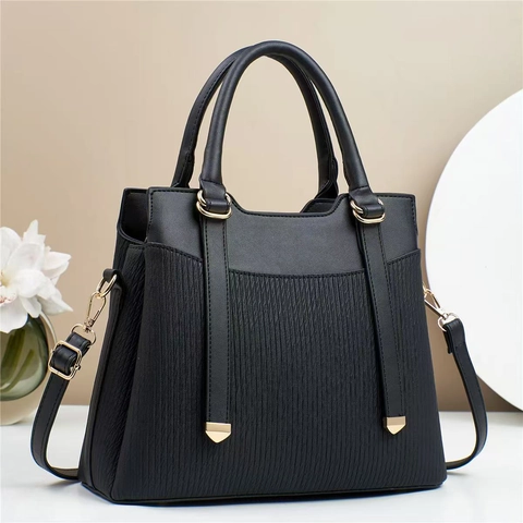 Damen Mode PU Leder Shopper Business Pendeln Handtasche Casual Patchwork Plissiert Umhängetasche Henkeltasche
