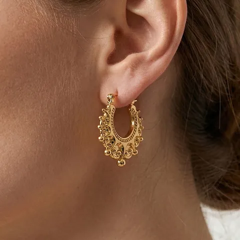 Boucles D'oreilles Créoles Bohèmes Vintage Pour Femmes Acier Inoxydable Plaqué Or Design Engrenage Creux Rétro Style Ethnique