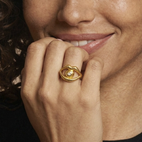 Anello Aperto Moda Occhio Malvagio Labbro Acciaio Inossidabile Placcato Oro Zircone Consistenza Costolata Gioielli Per Donna