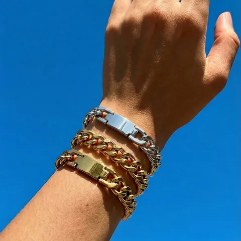 Bracciale A Catena Cuban Link In Acciaio Inossidable Per Donna Uomo Hip Hop Minimalista Gioielli Con Piastre ID