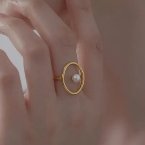 Anillo Geométrico De Perla Artificial De Imitación Acero Inoxidable Chapado En Oro De 18K Impermeable Hipoalergénico Joyería Minimalista Mujer