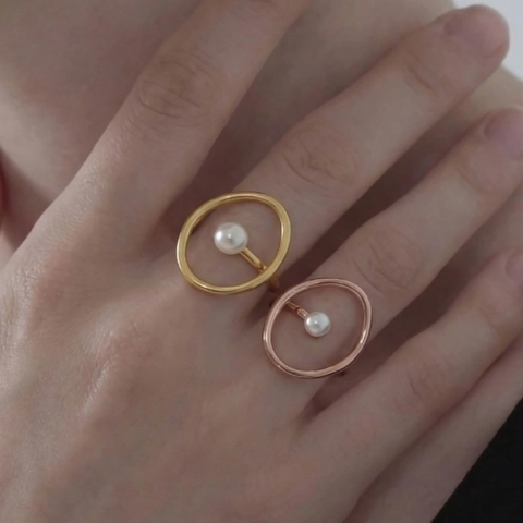 Anillo Geométrico De Perla Artificial De Imitación Acero Inoxidable Chapado En Oro De 18K Impermeable Hipoalergénico Joyería Minimalista Mujer