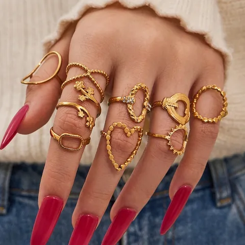 Anillos Ajustables Abiertos De Acero Inoxidable Geométricos Corazón Flor Forma De Sol Joyería De Moda Para Mujeres