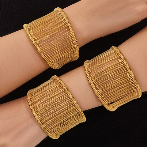 Stainless Steel Woven Wire Wide Cuff Bracelet Open Bangle Waterproof Hypoallergenic Fashion Jewelry For Women