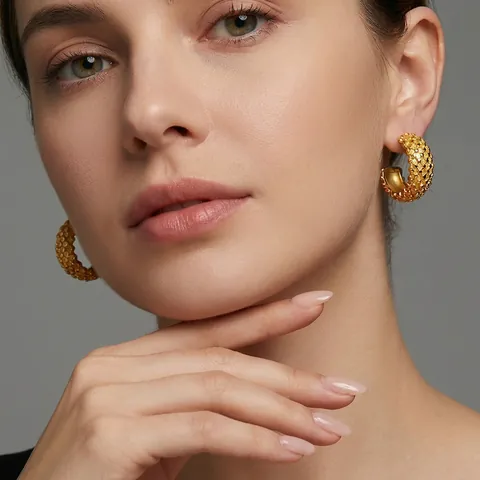 Pendientes De Aro Geométricos En Forma De C De Acero Inoxidable Textura De Rejilla Joyería Minimalista Para Mujer