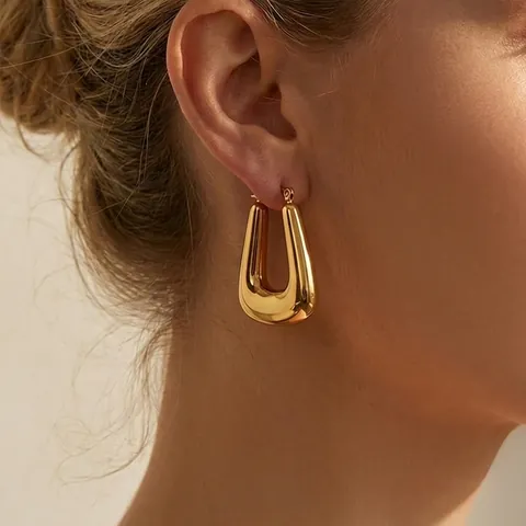 Pendientes de Aro Gruesos en Forma de U Minimalistas de Acero Inoxidable Chapado en Oro de 18K Pulido Espejo para Mujer