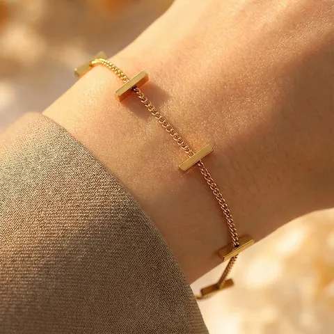 Minimalist Stainless Steel Bracelet For Women French Elegant Long Strip Rectangular Bar Charms Adjustable Chain Jewelry