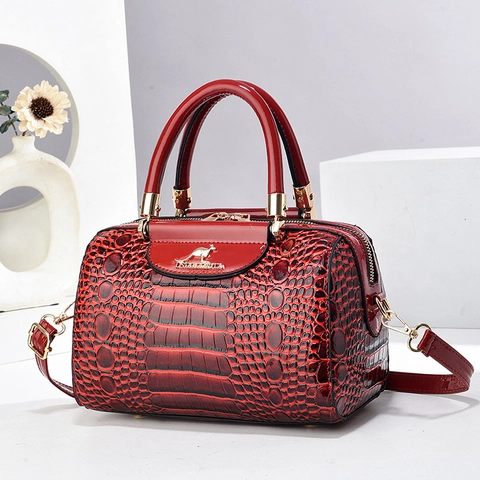 Luxe Krokodillenpatroon Boston Handtas Glanzend PU Leer Dames Top Handvat Tas Retro Schouder Crossbody Tas Voor Dagelijks Gebruik