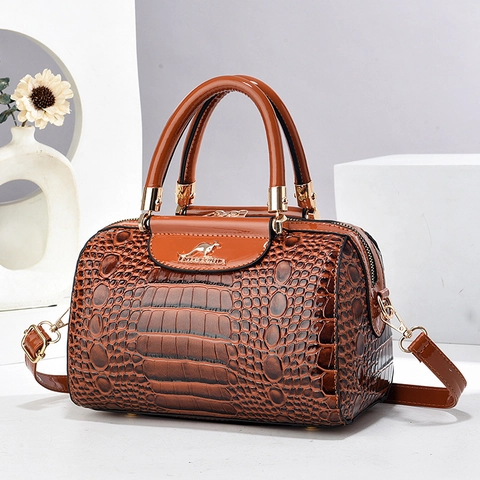 Luxe Krokodillenpatroon Boston Handtas Glanzend PU Leer Dames Top Handvat Tas Retro Schouder Crossbody Tas Voor Dagelijks Gebruik