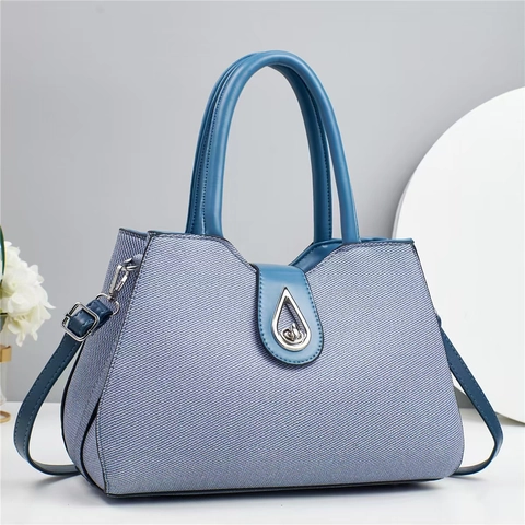 Women Chic Handbag With Textured Fabric And PU Leather Trim Large Capacity Shoulder Crossbody Bag With Metal Lock