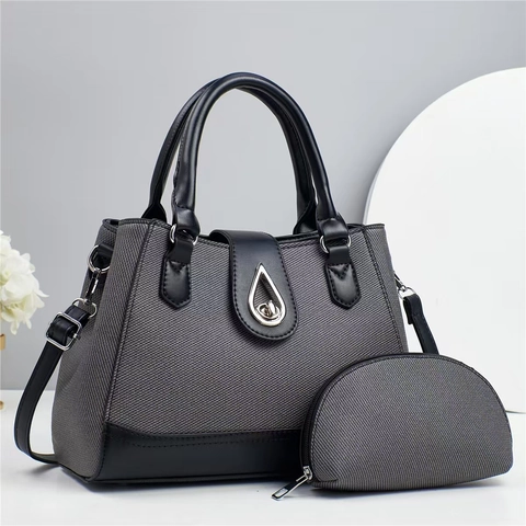 Borsa da Donna Casual in Pelle PU con Trama Intrecciata e Set di Pochette Con Chiusura in Metallo a Goccia Borsa a Spalla