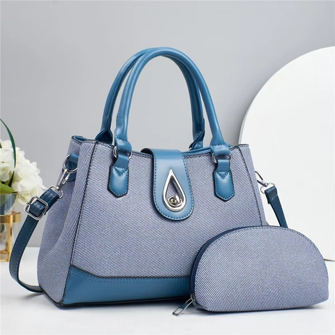 Borsa da Donna Casual in Pelle PU con Trama Intrecciata e Set di Pochette Con Chiusura in Metallo a Goccia Borsa a Spalla