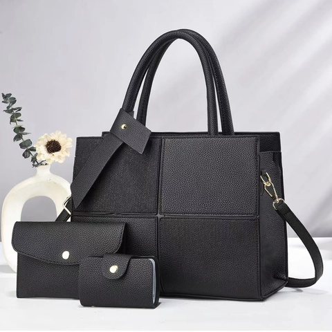 Borsa a Spalla da Donna in Pelle PU Include Borsa Tote Pochette e Portacarte Patchwork a Righe Grande Capacità Borsa a Mano