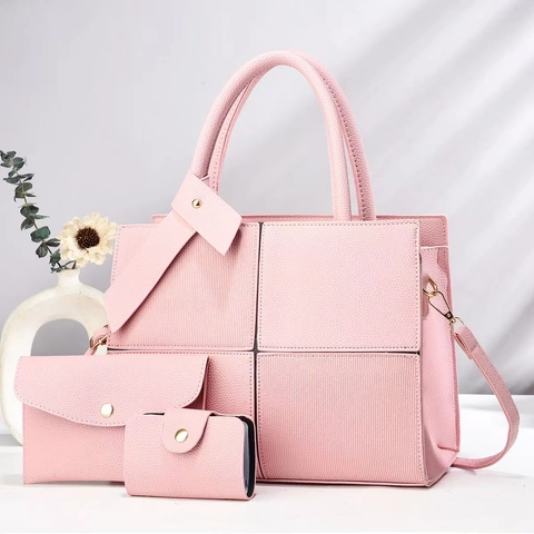 Borsa a Spalla da Donna in Pelle PU Include Borsa Tote Pochette e Portacarte Patchwork a Righe Grande Capacità Borsa a Mano