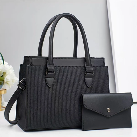 Vertical Striped Handbag And Wallet Women PU Leather Top Handle Crossbody Tote Bag Large Capacity Trendy Urban