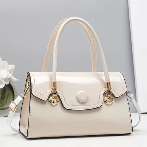 Women Patent Leather Handbag Trendy Small Square Shoulder Crossbody Bag With Wave Flap And Gold Shell Hardware