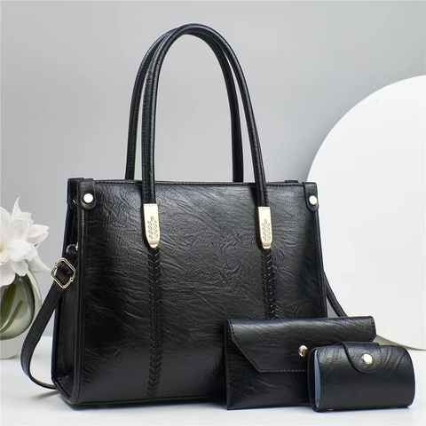 Damen PU Leder Handtasche Schultertasche Brieftasche Kartenhalter Set Modische Pendler Umhängetasche Mit Nähten