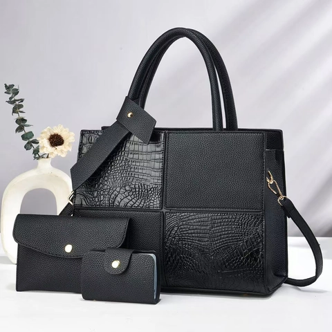 Damen Handtaschen Clutch Und Kartenhalter PU Leder Patchwork Krokodil Muster Große Kapazität Elegante Umhängetasche