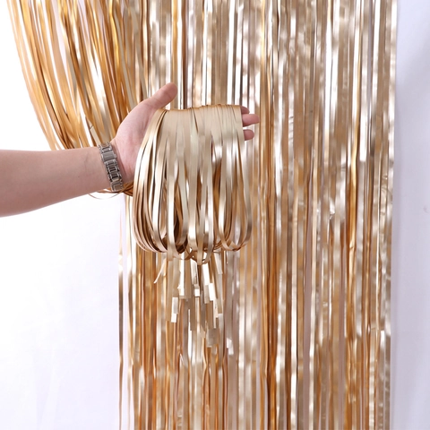 Matte Tinsel Foil Fringe Curtain Party Backdrop PET Metallic Streamer For Birthday Wedding Festive Decoration Photo Booth Props