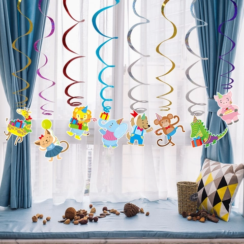 Kinder Cartoon Tier Party Spiralen Dekoration Bunte Hängende Spiral Streamer Mit Ballon Karten Für Geburtstagsfeier