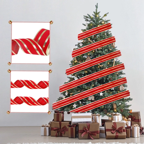 Cinta De Terciopelo Rojo De Navidad Con Bordes De Purpurina Dorada Para Decoraciones De Árbol De Navidad Envoltura De Regalos Decoración Del Hogar