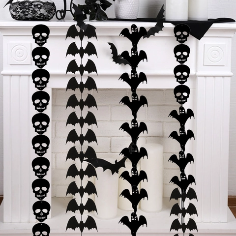 Halloween Hängende Banner Dekoration Vliesstoff Schwarz Fledermaus Geist Skelett Silhouette Anhänger Für Hausparty Gruselige Wanddeko