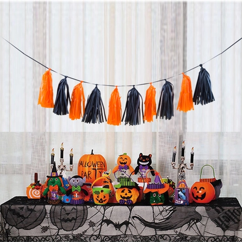Halloween Quasten Girlande Banner Papier DIY Party Dekoration Hängend Orange Und Schwarz Festlicher Schmuck