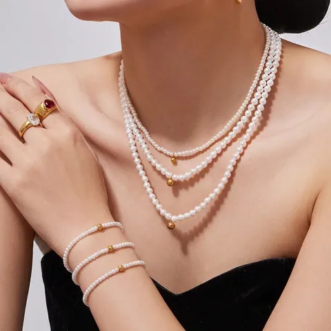 Gioielli Di Künstliche Perle Di Conchiglia Moda Francese Per Donna Acciaio Inossidabile Placcato Oro Collana E Bracciale A Strati