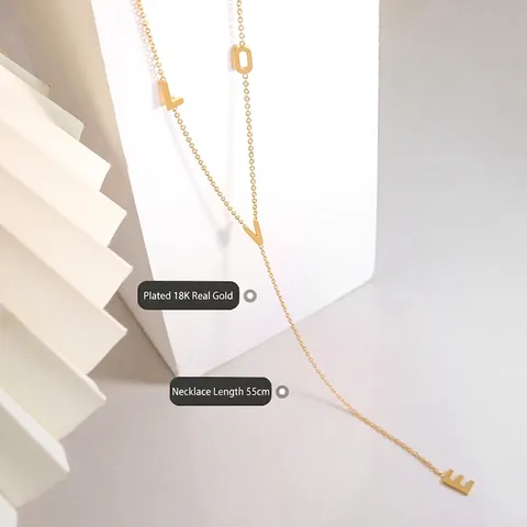 Long Y Necklace LOVE Alphabet Letter Tassel Gold Plated Stainless Steel Sweater Chain Minimalist Jewelry For Women