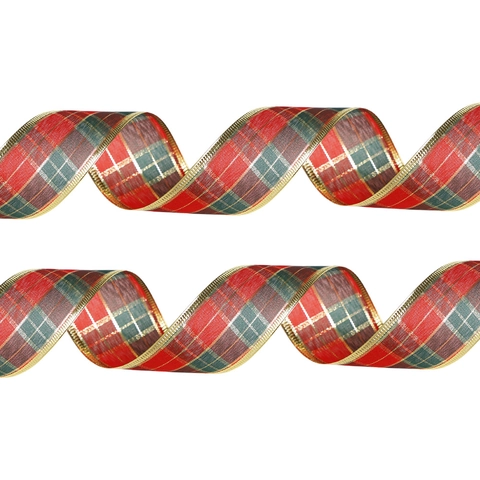 Nastro Di Natale Tartan Scozzese Rosso Verde Oro Bordo Cablato Per Confezioni Regalo DIY Decorazione Albero