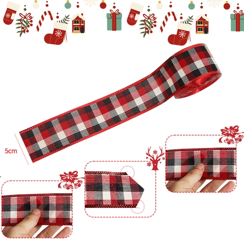 Ruban de Décoration d'Arbre de Noël à Carreaux Écossais Buffalo Plaid Ruban en Tissu Pour Emballage Cadeau Fête DIY Artisanat Maison