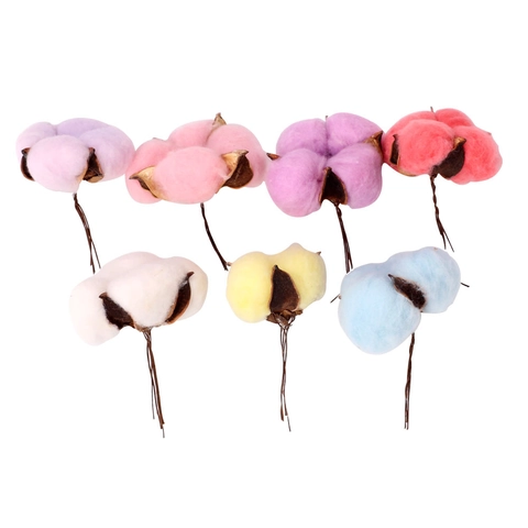 Bouquet di Fiori di Cotone Essiccati Colorati Pastorale Con Steli in Filo di Ferro Fiori di Kapok Naturali Arredo Casa Natale
