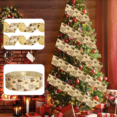 Nastro Decorativo per Albero di Natale Lettere Festive Joy Love Peace Stampato Poliestere per Confezioni Regalo Festa