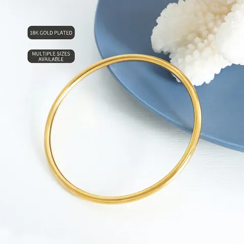 Minimalist Round Bangle Bracelet Titanium Steel 18K Gold Plated Polished Chic Versatile Jewelry For Women