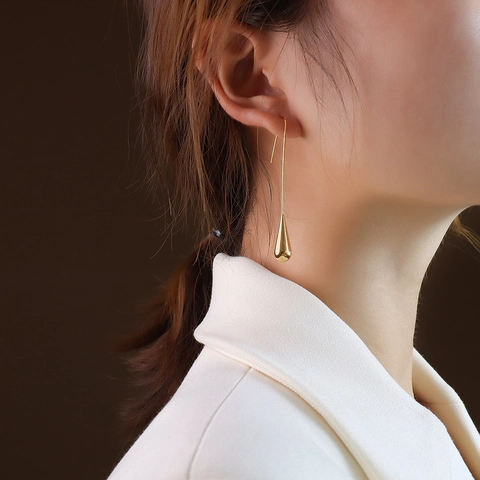 Minimalist Titanium Steel Water Drop Long Dangle Earrings For Women 18K Gold Plated Surgical Steel Teardrop Earrings Jewelry Gift
