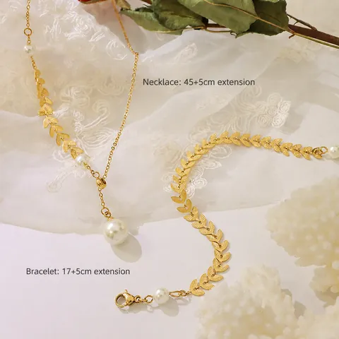 Französisch Vintage Weizenähre Künstliche Perle Titanstahl Halskette Und Armband Elegante Damen Schmuck Accessoires Geschenk